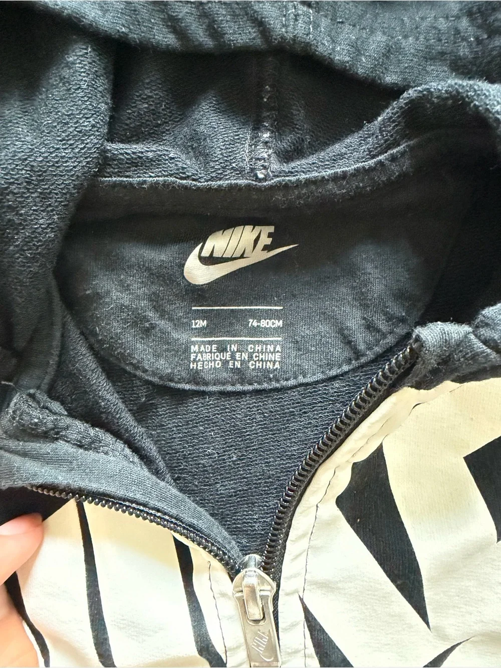 Nike Black and White Zip-Front Kids One-Piece Bodysuit